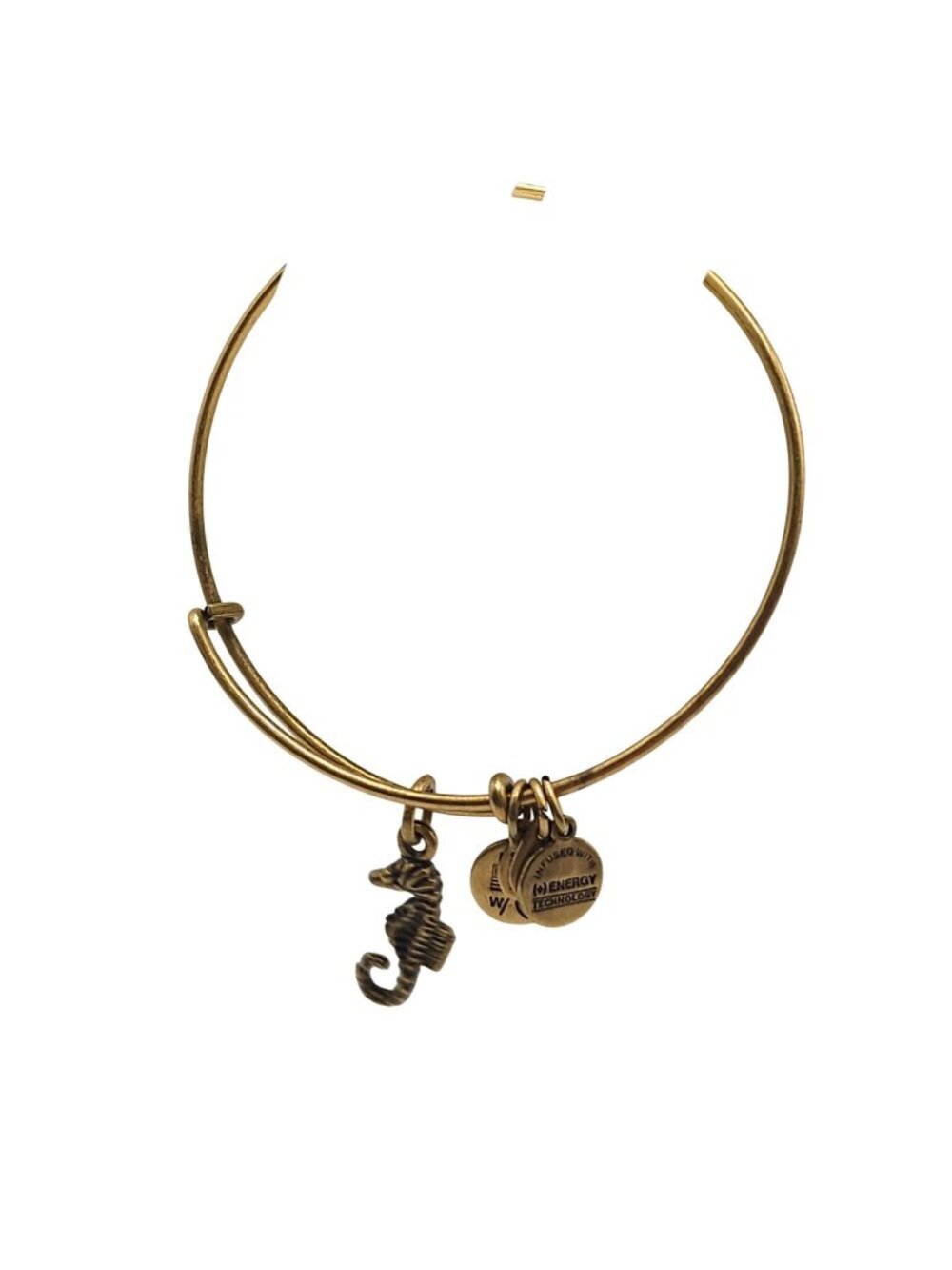 Alex And Ani Seahorse Charm Adjustable Gold Bangle With Energy Technology Charms